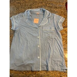 NWT Eberjey Gisele Shortie Pajama Set Top Blue Short Sleeve Button Front M